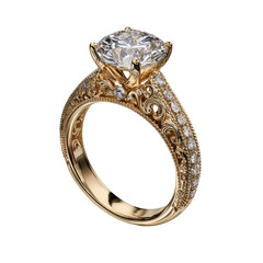 M  Gold Diamond Wedding Ring Isolated on Transparent Background