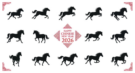 Celebrate Lunar New Year 2026 with majestic horse symbols for festive designs and cultural celebrations