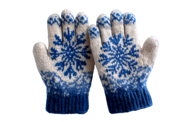   white and blue wool gloves with a snowflake pattern