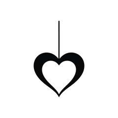 Simple black outline heart shape hanging from a thin line against a white background