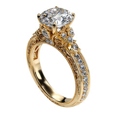  Gold Diamond Wedding Ring Isolated on Transparent Background