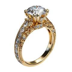  Gold Diamond Wedding Ring Isolated on Transparent Background