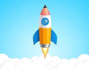 Pencil rocket launching into the sky