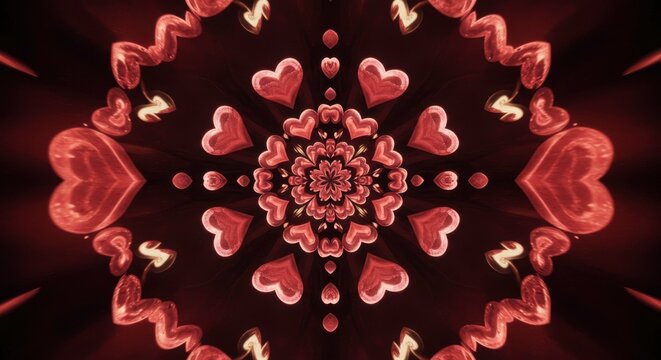 Heart kaleidoscope pattern design in brown tones for romantic themes and backgrounds