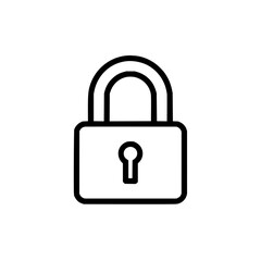 Illustration of a simple black outline padlock with a keyhole centered on a white background image