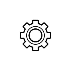Illustration of a simple black and white gear with a central circle and outward extending teeth design