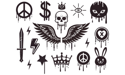 Graffiti & Urban Icons – Skull, Herz, Krone, Blitz & Street-Art Symbole