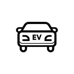 Front view of an electric vehicle with ev initials on the front in black and white simple illustration