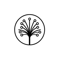 Abstract tree with circular leaves and thin branches inside a circle outline design element vector