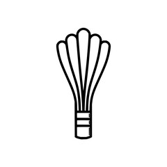 Outline drawing of a stylized whisk with a bulbous top and a handle with three sections design element