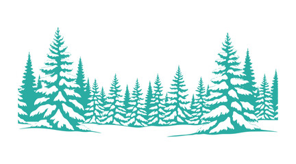Obraz premium Seamless Horizontal Background for Christmas Holiday, featuring a Winter Landscape with Fir Trees covered in Snow, Black Silhouettes set against a White Background. Vector