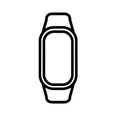 Illustration of a fitness tracker with a rectangular screen and a simple black outline design style