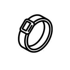 Outline drawing of a wrist wearable device with a rectangular buckle and a band design on a white backdrop