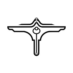 Abstract symmetrical design with a central circle and vertical line in black and white color scheme art