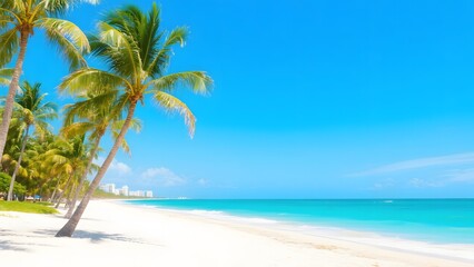 Obraz premium Serene Tropical Beach with Palm Trees and Clear Blue Sky
