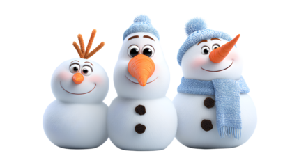 Snowman Bundle in Cute, Funny, and Classic Styles with Scarf and Hat isolated on transparent background