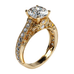 Gold Diamond Wedding Ring Isolated on Transparent Background