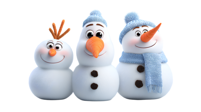 Snowman Bundle in Cute, Funny, and Classic Styles with Scarf and Hat isolated on transparent background