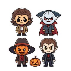 Cute Halloween Monsters and Hunter Sticker Set