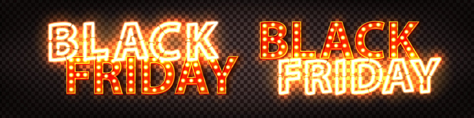 Vector neon sign for Black Friday isolated on transparent background.