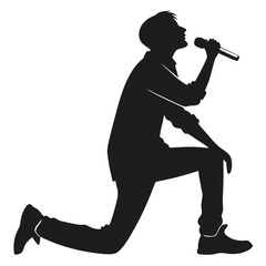 Singer kneeling on stage silhouette