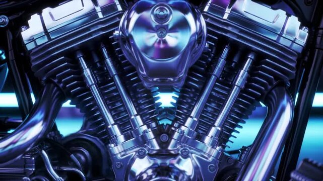 Chrome motorcycle engine closeup