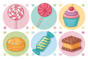 Playful Candy Icons Set PNG – Bright Colorful Sweets and Desserts Isolated on Transparent Background