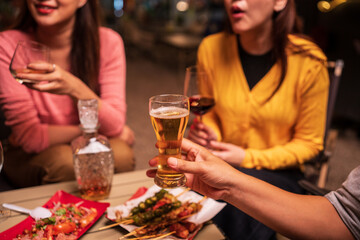 Celebrate whisky at an intimate party at a camping restaurant. A group celebration.