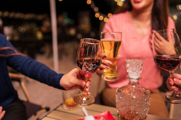 Celebrate whisky at an intimate party at a camping restaurant. A group celebration.	