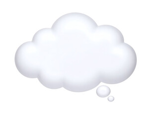 A fluffy white thought bubble floating against a transparent background, evoking creativity and imagination.