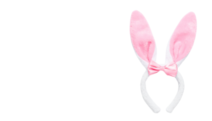 A pink bunny ear headband with a white base, featuring a small pink bow at the center.