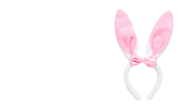 A pink bunny ear headband with a white base, featuring a small pink bow at the center.