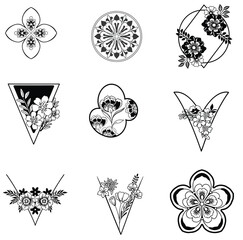 A premium set of black and white flowers with a vector silhouette design 