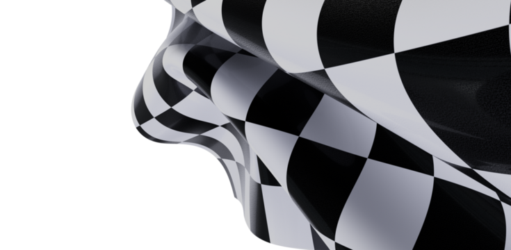 Abstract checkered flag, dynamic wave, black white texture, competition, victory, success, speed.