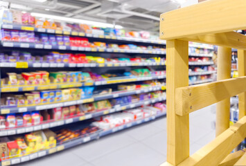 supermarket shelves filled with different types of foods and drinks,grocery store, refrigerator in...