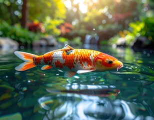Colorful koi fish in pond