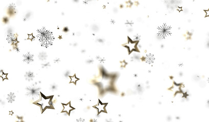Sparkling winter background with gold stars and snowflakes. Perfect for holiday designs.