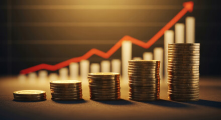 Progressive Prosperity A Gradual Ascent of Coin Stacks Against a Backdrop of an Upward Trending Line Graph Symbolizing Financial Growth and Accumulating Wealth Over Time