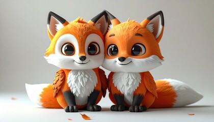 Obraz premium Cute cartoon foxes