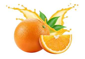 Vibrant orange fruit, sliced and whole, with splashing juice, against a striking black background.