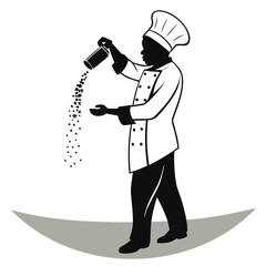 Chef sprinkling herbs silhouette