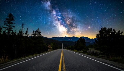 Fototapeta premium Night road, Milky Way