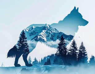 Wolf silhouette mountain landscape