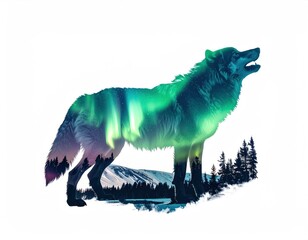 Wolf silhouette northern lights