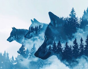 Wolves forest silhouette art