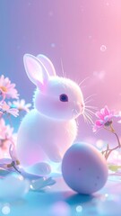 Adorable fluffy white rabbit easter egg