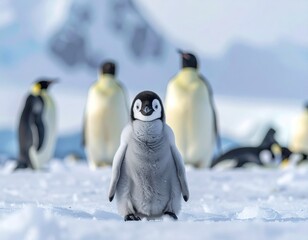 Adorable penguin chick outdoors