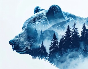 Bear and misty mountain landscape
