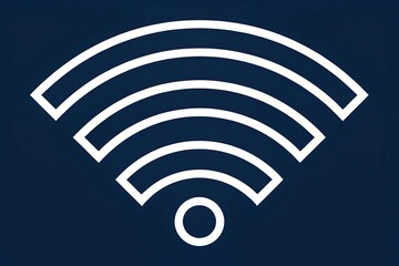 Clean white wi fi signal icon radiating outward against a dark navy blue background