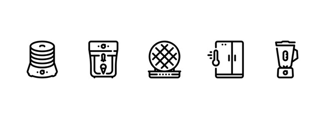 Kitchen Appliance and Household Gadget Icons in Outline Style
